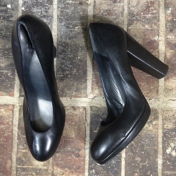 black leather chunky heels